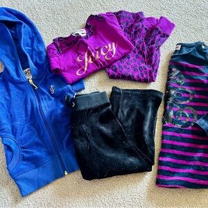 Juicy Couture Kids Blue Hoodie and Purple Leopard Top Set